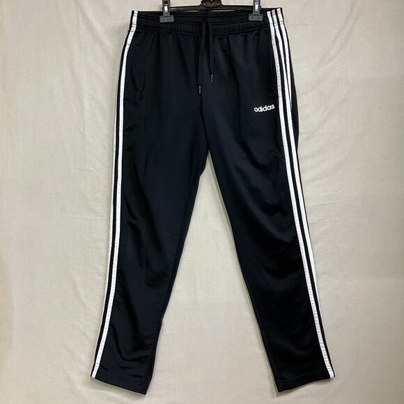 Adidas Men’s L Black Essentials 3-Stripes Pants Secure Pockets Tapered Joggers - Picture 2 of 11